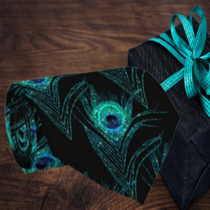 Peacock Feathers Aquamarin Blue Black Neck Tie Nec Krawatte