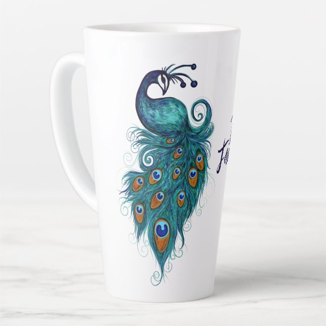 Peacock Feathers Aquamarin Peacocks Milchtasse (Linke Ecke)