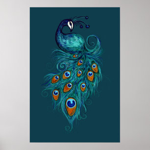Peacock Feathers Aquamarin Peacocks Poster