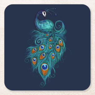 Peacock Feathers Aquamarin Peacocks Rechteckiger Pappuntersetzer