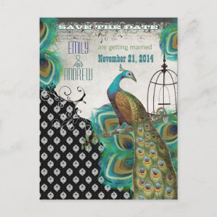 Peacock Feathers Birdcage Save the Date Ankündigungspostkarte