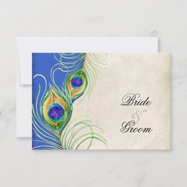 Peacock Feathers Blue Damask UAWG Response Card RSVP Karte (Vorderseite)