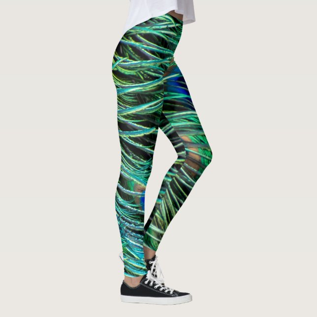Peacock Feathers Blue Green Lila Leggings (Rechts)