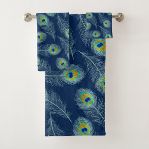 Peacock Feathers Blue Pattern Badhandtuch Set