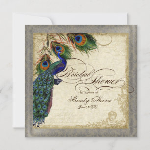 Peacock & Feathers Brautparty Silbermetall Einladung