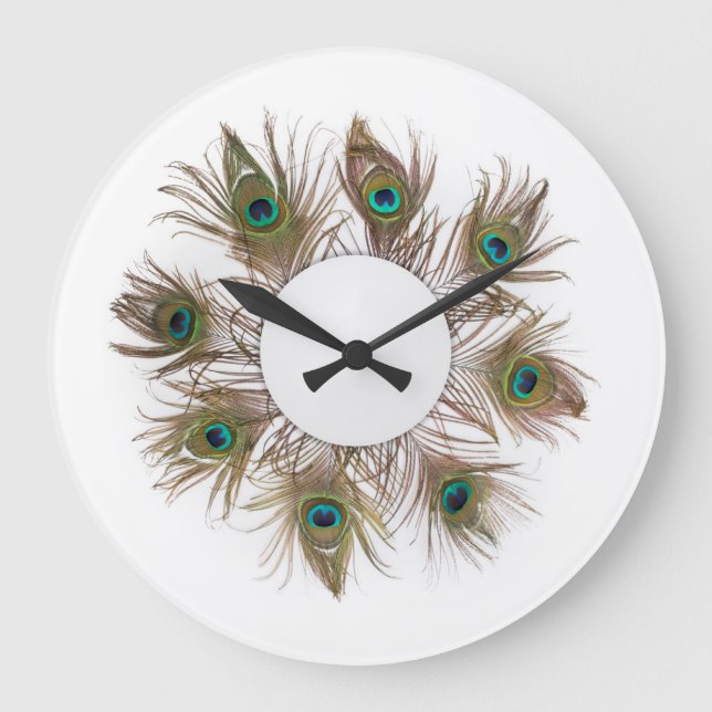 Peacock Feathers Clock Große Wanduhr (Vorderseite)