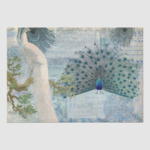 Peacock Feathers Dekoupage für blaues und weißes K Seidenpapier