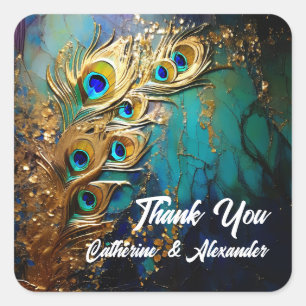 Peacock feathers eleganten Luxus aquamariner Smara Quadratischer Aufkleber