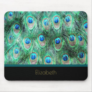Peacock Feathers Exotic Wild Watercolor Muster Mousepad