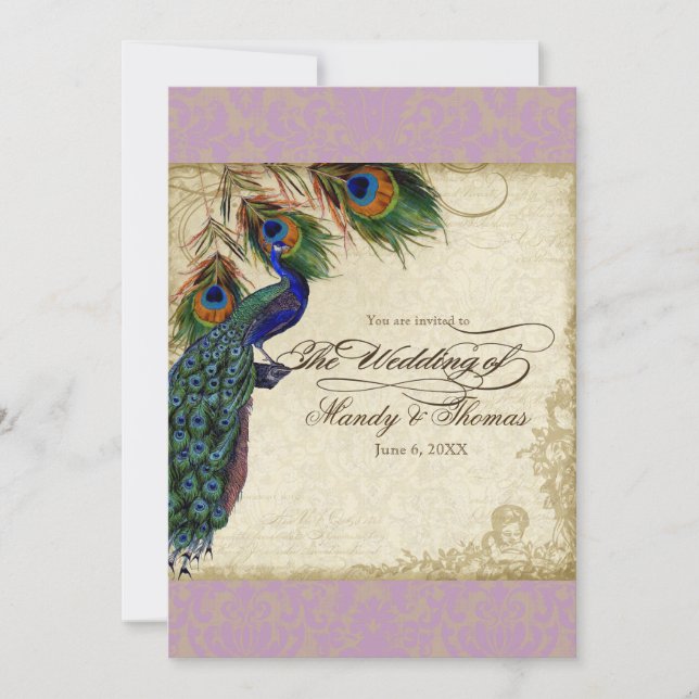 Peacock & Feathers Frische Hochzeit Einladung Aqua (Vorderseite)