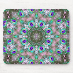 Peacock Feathers Geometric Mandala Mousepad