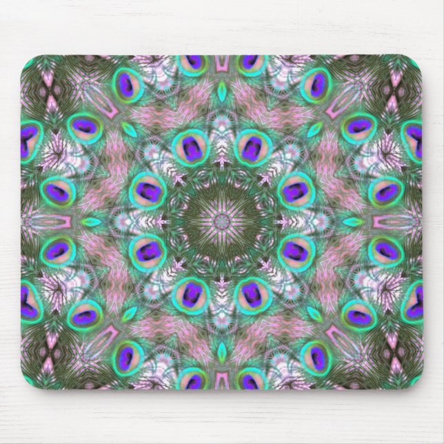 Peacock Feathers Geometric Mandala Mousepad (Vorne)