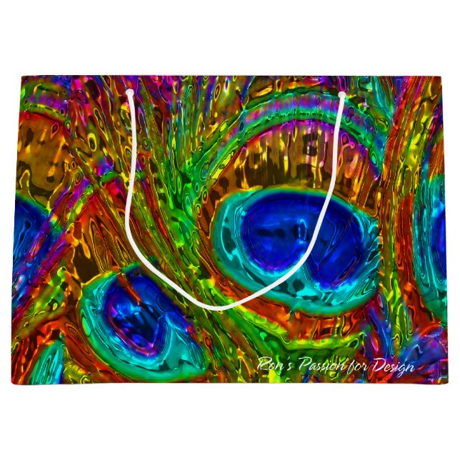 Peacock Feathers Glass Art 1 Große Geschenktüte (Vorderseite)