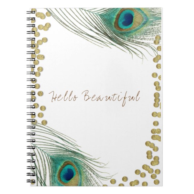 Peacock Feathers & Gold Boho Glam Elegante Notizblock (Vorderseite)