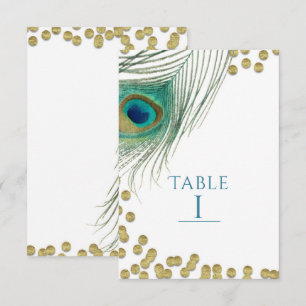 Peacock Feathers & Gold Boho Glam Tischnummer