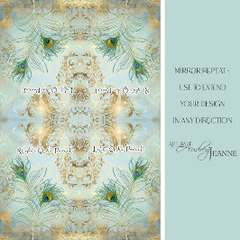 Peacock Feathers Gold und Dusty Blue Decoupage Seidenpapier