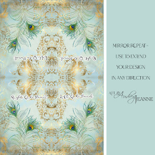 Peacock Feathers Gold und Dusty Blue Decoupage Seidenpapier