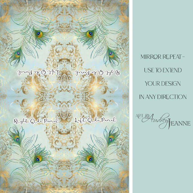 Peacock Feathers Gold und Dusty Blue Decoupage Seidenpapier (Von Creator hochgeladen)