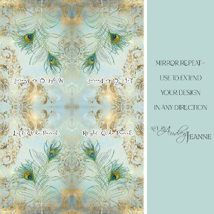 Peacock Feathers Gold und Dusty Blue Decoupage Seidenpapier