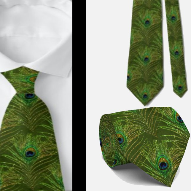 Peacock Feathers Green Gold Neck Tie Necktie Krawatte (Von Creator hochgeladen)