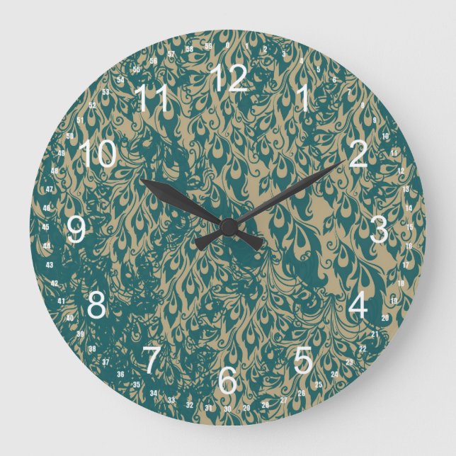 Peacock Feathers Große Wanduhr (Vorderseite)