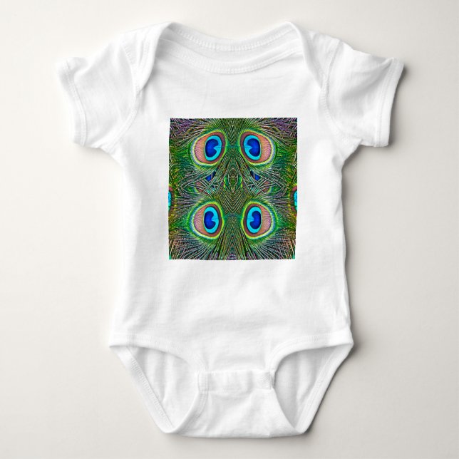 Peacock Feathers Kaleidoskop Print Baby Strampler (Vorderseite)