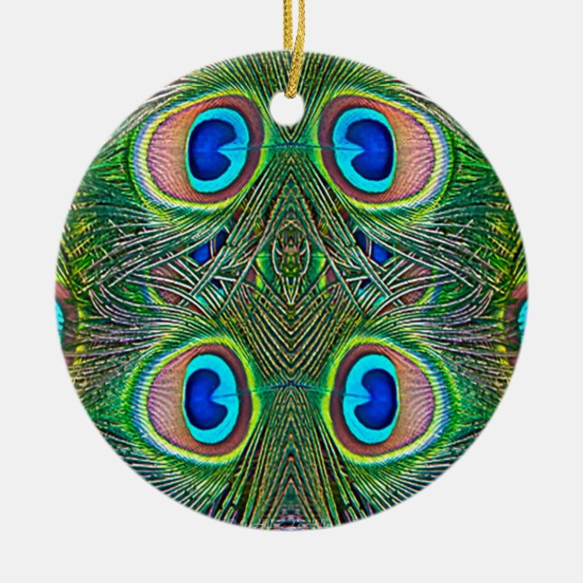 Peacock Feathers Kaleidoskop Print Keramikornament (Vorne)