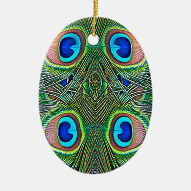 Peacock Feathers Kaleidoskop Print Keramikornament (Vorne)