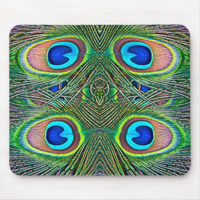 Peacock Feathers Kaleidoskop Print Mousepad (Vorne)