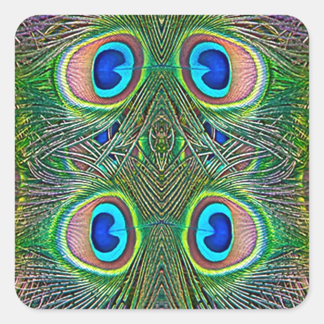 Peacock Feathers Kaleidoskop Print Quadratischer Aufkleber (Vorderseite)