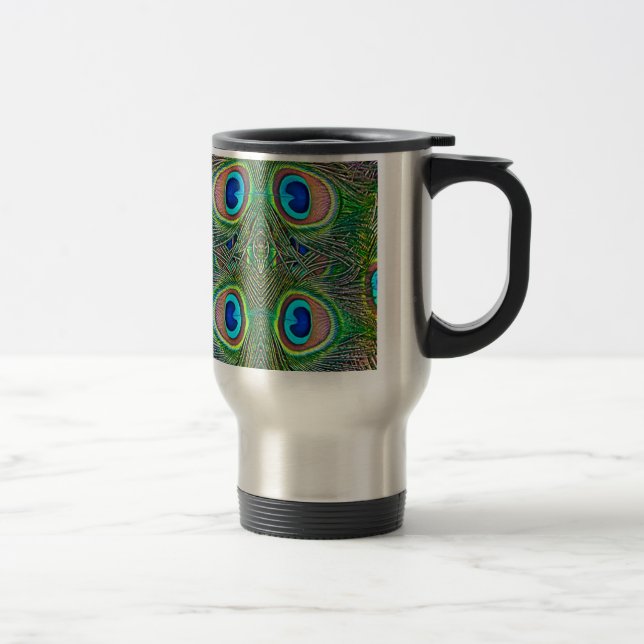 Peacock Feathers Kaleidoskop Print Reisebecher (Rechts)