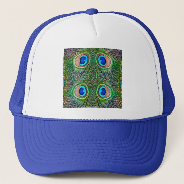 Peacock Feathers Kaleidoskop Print Truckerkappe (Vorderseite)