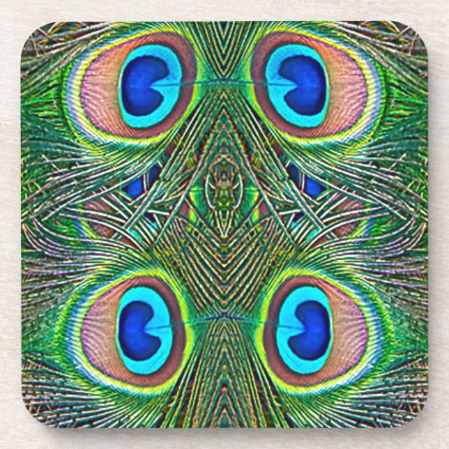 Peacock Feathers Kaleidoskop Print Untersetzer (Vorderseite)