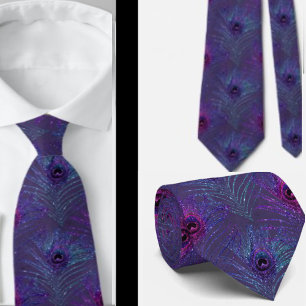 Peacock Feathers Lila Blue Neck Tie Necktie Krawatte