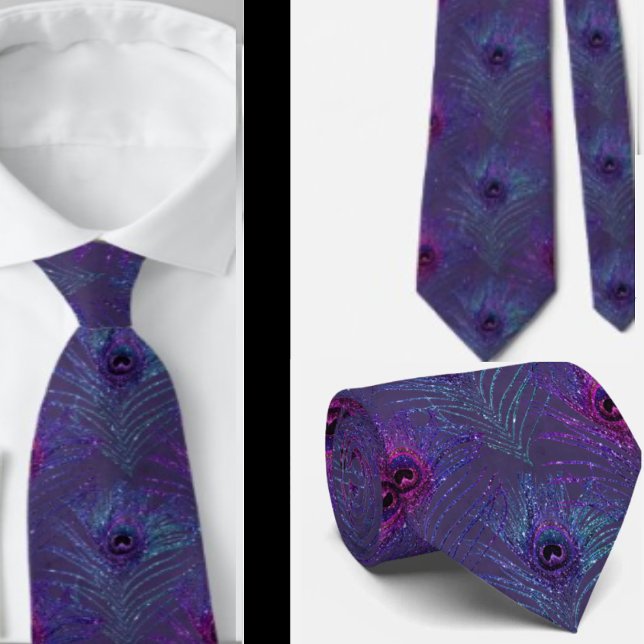 Peacock Feathers Lila Blue Neck Tie Necktie Krawatte (Von Creator hochgeladen)