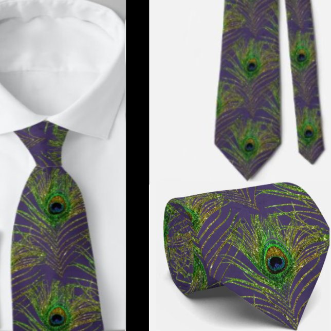 Peacock Feathers Lila Gold Necktie Neck Krawatte (Von Creator hochgeladen)