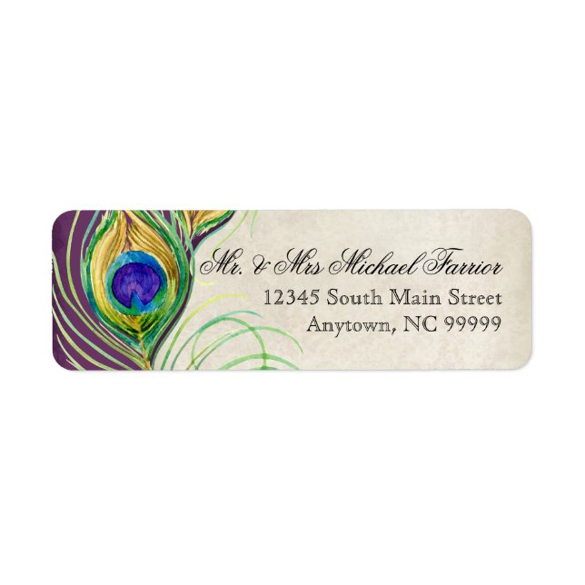 Peacock Feathers Modern Wedding Matching Labels (Vorne)