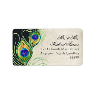 Peacock Feathers Modern Wedding Matching Labels Adressaufkleber