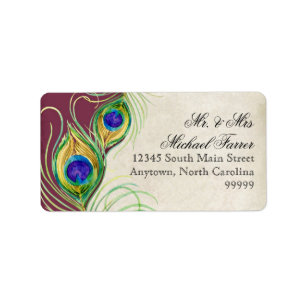Peacock Feathers Modern Wedding Matching Labels Adressaufkleber