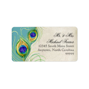 Peacock Feathers Modern Wedding Matching Labels Adressaufkleber