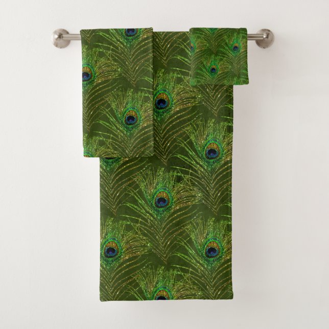 Peacock Feathers Peacocks Badetuch Set (Insitu)