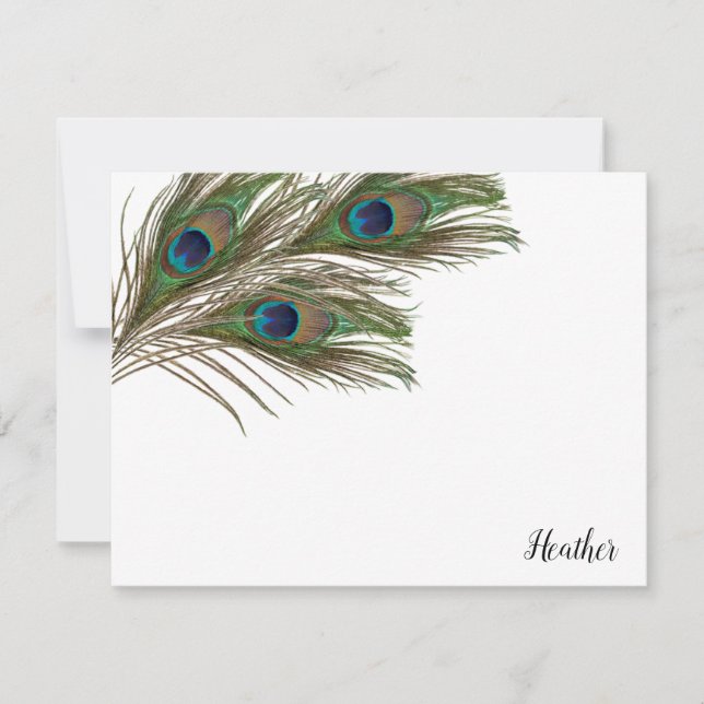 Peacock Feathers Personalisierte flache Mitteilung Mitteilungskarte (Vorderseite)