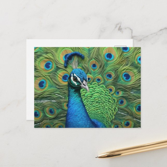 Peacock Feathers Postkarte (Vorderseite/Rückseite Beispiel)