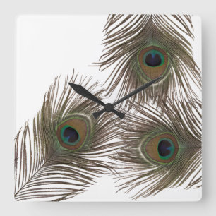 Peacock feathers quadratische wanduhr