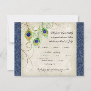 Peacock Feathers Royal Blue Wedding Einladung