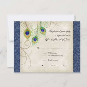 Peacock Feathers Royal Blue Wedding Einladung