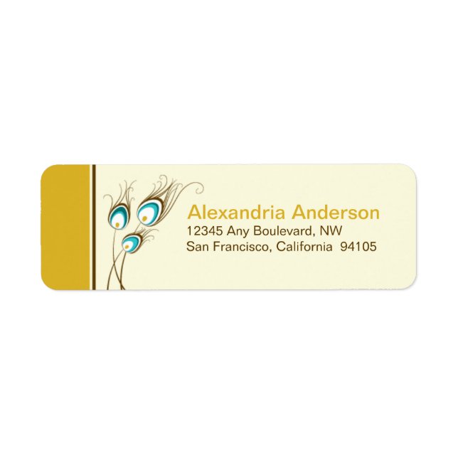 Peacock Feathers Rücksendeadressen-Aufkleber (Gold (Vorne)