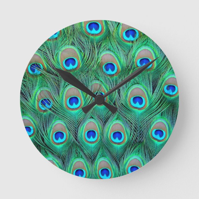Peacock Feathers Runde Wanduhr (Vorderseite)