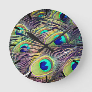 Peacock Feathers Runde Wanduhr