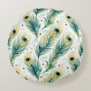 Peacock Feathers Rundes Kissen